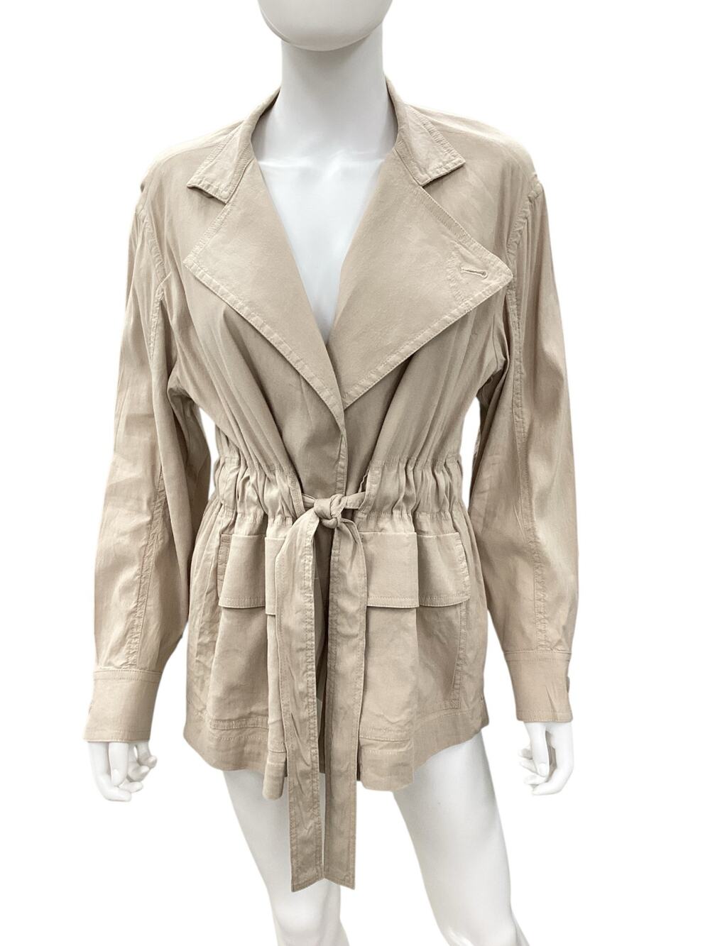Vince Blazer Women’s Size S Drapes Belted Linen Blend Lightweight Beige